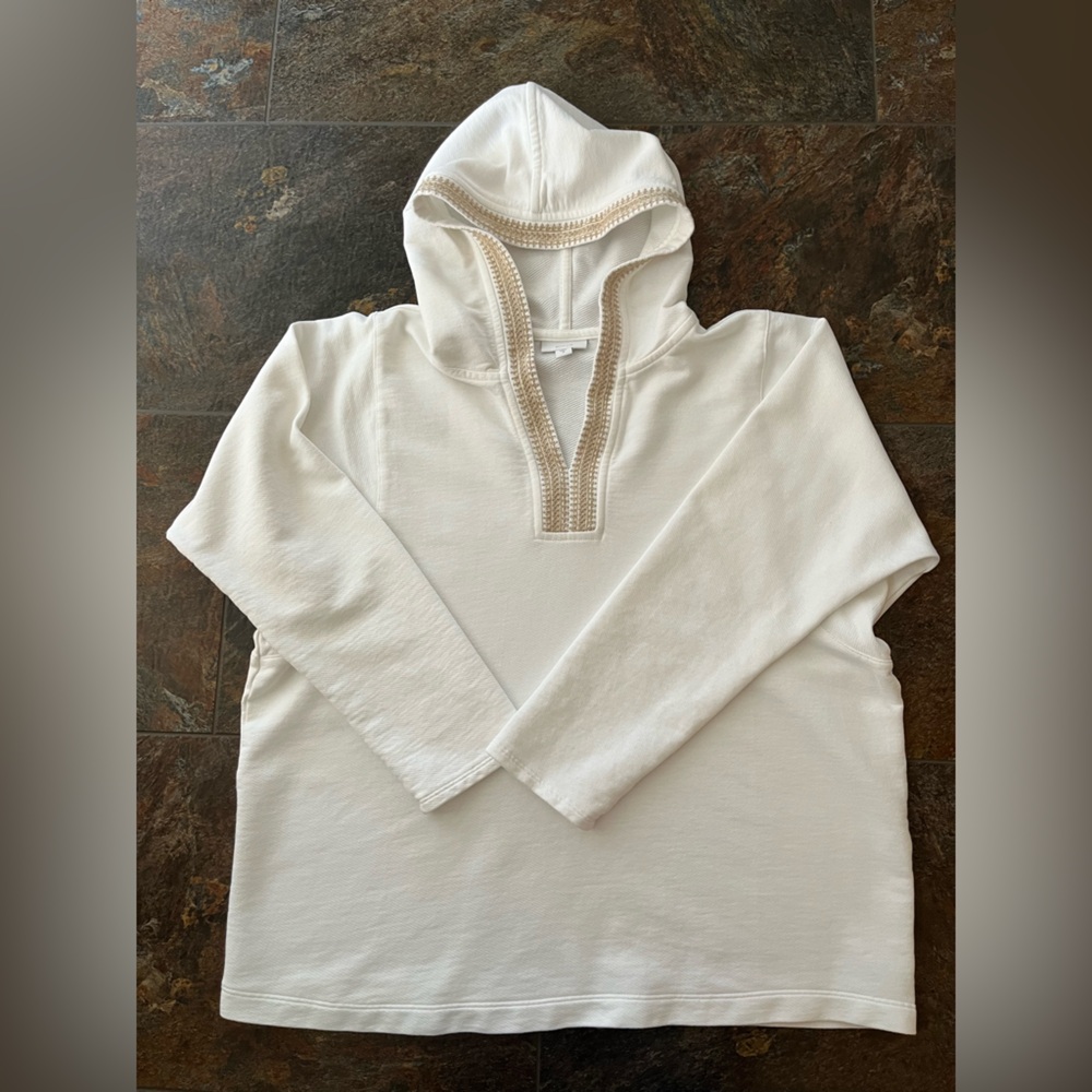 Women’s Pure Jill cream cotton boho resortwear pull over hood tunic. Medium - Picture 6 of 16